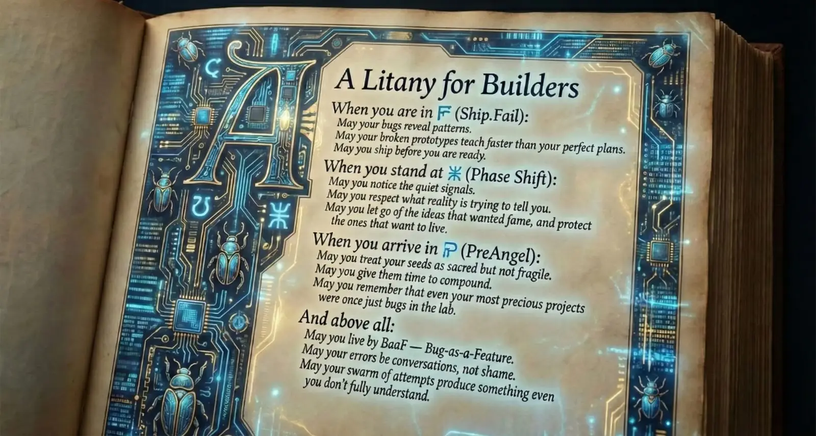 A Litany for Builders (Bug-as-a-Feature)